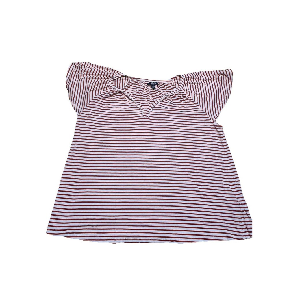 Chaps L Top Womens XL  Red Striped Short Sleeve